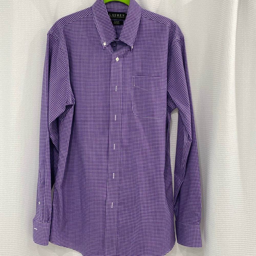 Ralph Lauren Mens Long  Sleeve Dress Shirt Size Large. Button Collar Stays.